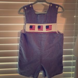 SMOCKED FLAG JON JON BLUE GINGHAM 12m